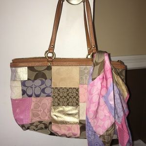 Coach purse pink and purple patchwork